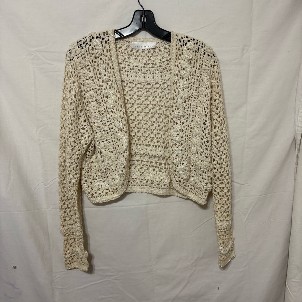 The Limited Cream Crochet Open-Front Cardigan Sweater